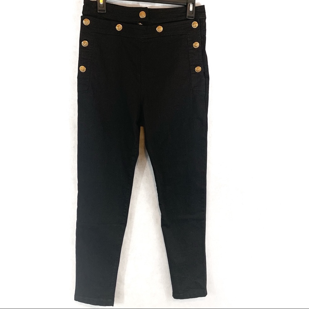 Torn by Ronny Kobo Black Skinny Jeans with Gold Buttons
